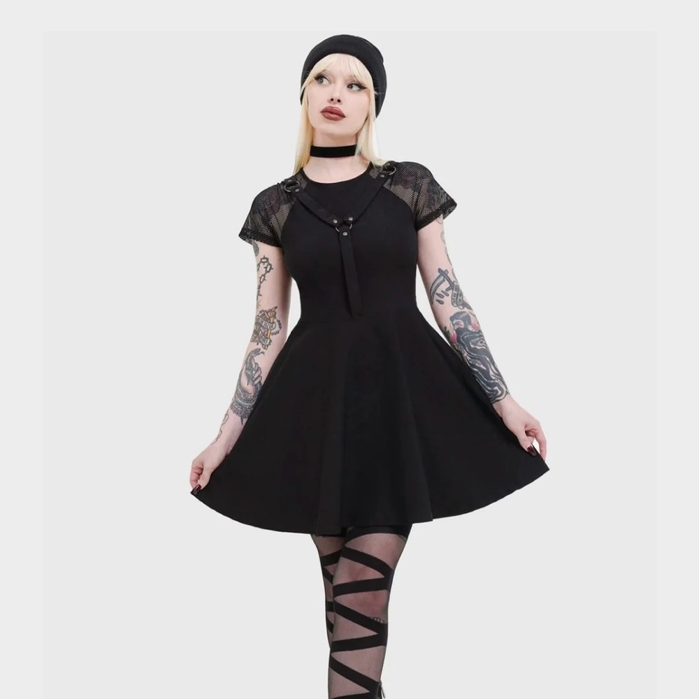 Killstar Night Dusk Black Mesh Detail and Harness Dress